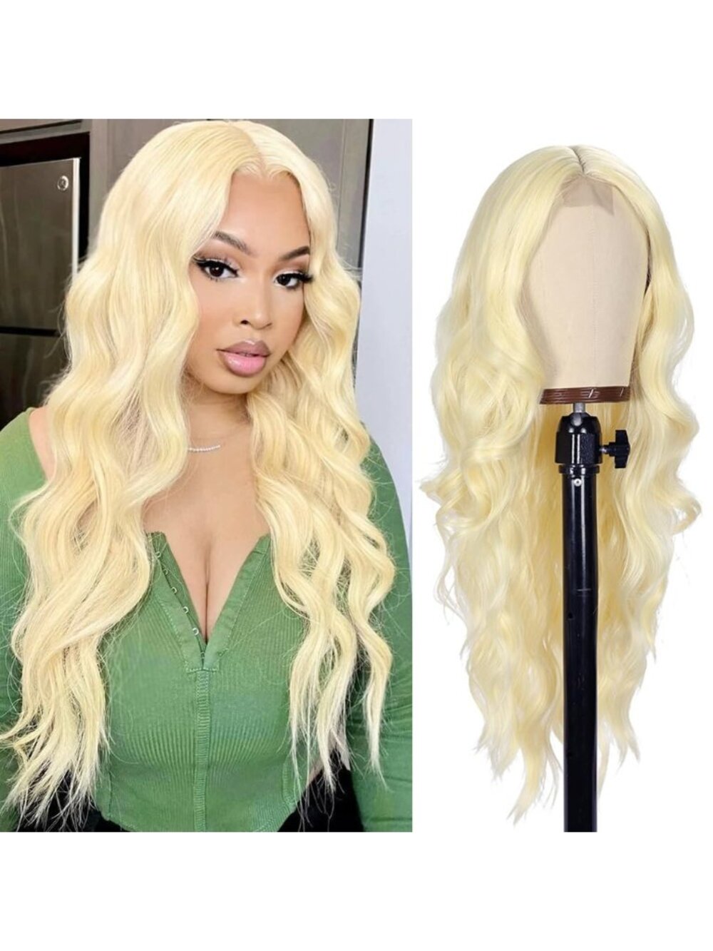 26 Inch Women's Blonde Long Wavy Curly Hair Wig Halloween Cosplay